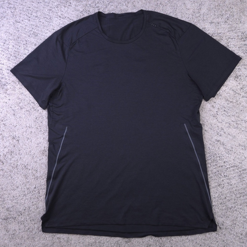 Lululemon Fast And Free Running Shirt Mens Medium Black Reflective Short Sleeve